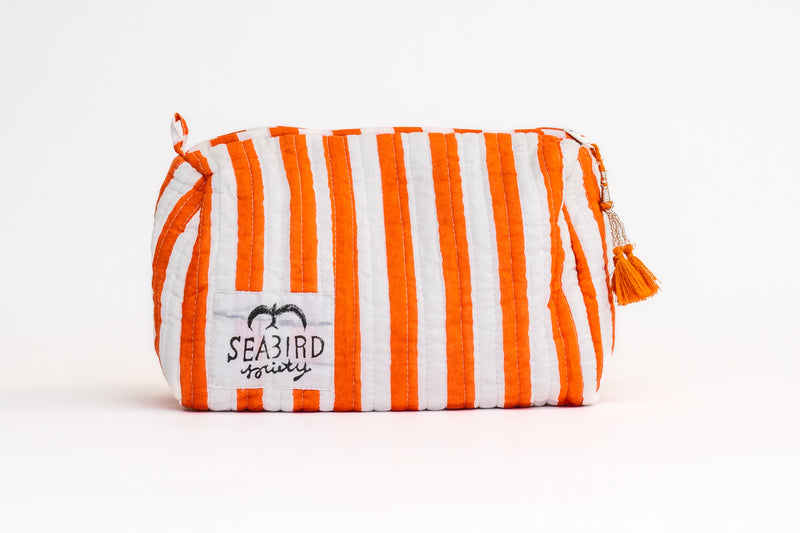 "GoGo" Quilted Cosmetic Set of Two - Cabana Stripe in Hot Tamale
