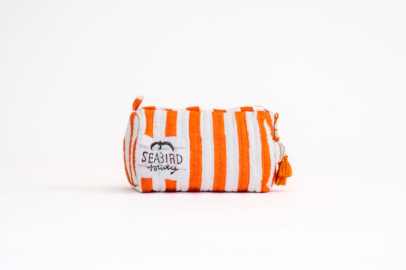 "GoGo" Quilted Cosmetic Set of Two - Cabana Stripe in Hot Tamale