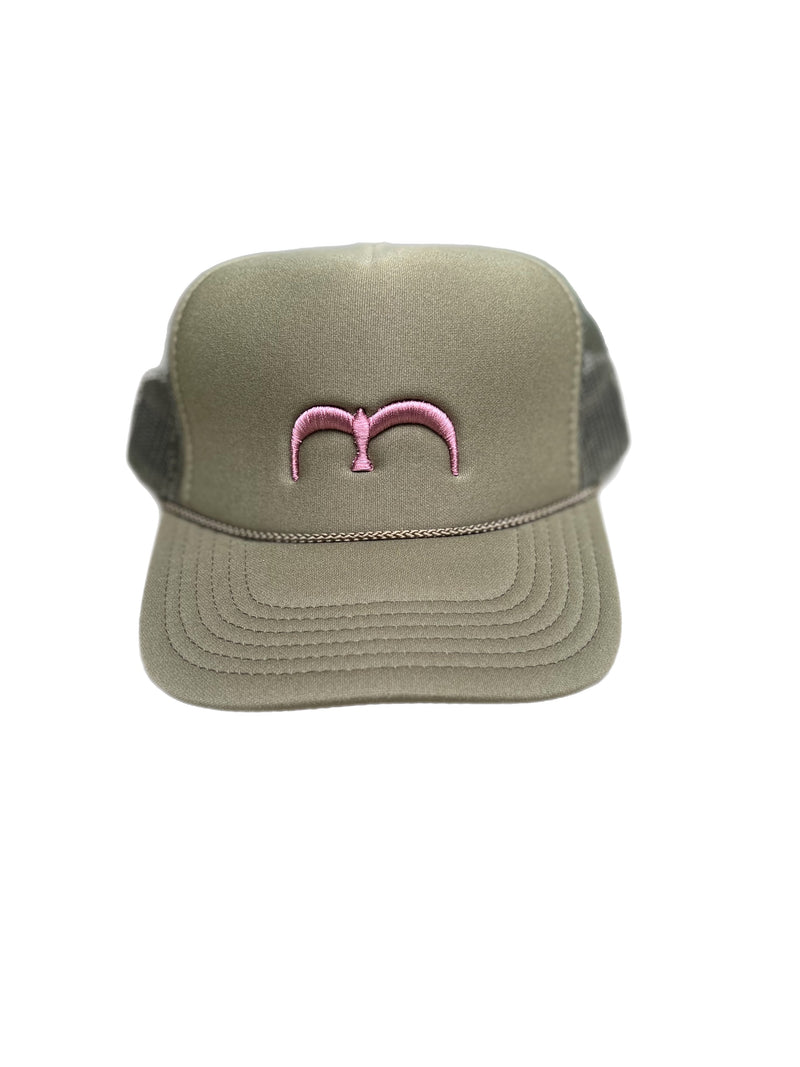 Olive and Dusty Rose Bird Trucker Hat